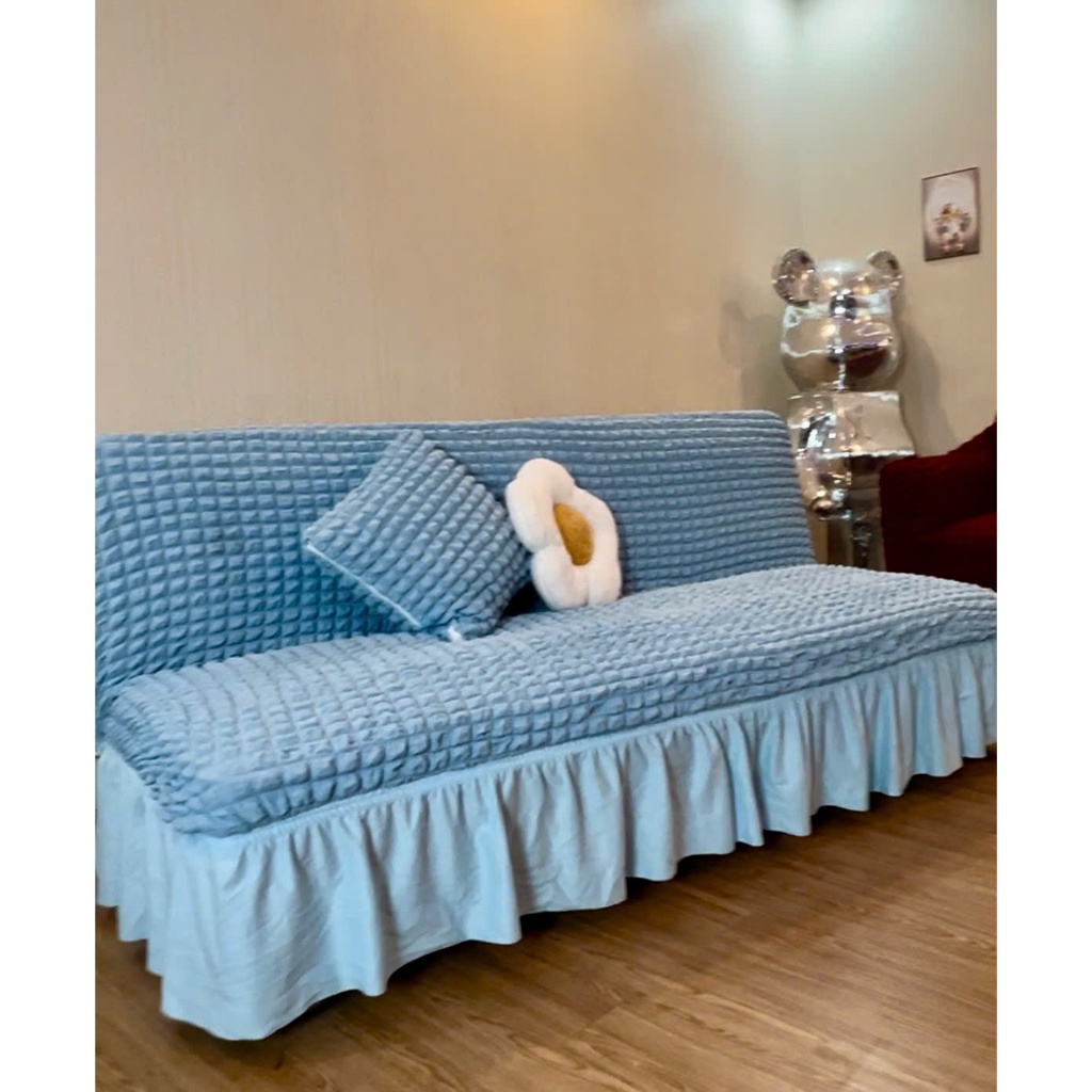 Ga bọc sofa bed không tay - chất ô vuông Nhật có bèo ( có tặng kèm ghim)