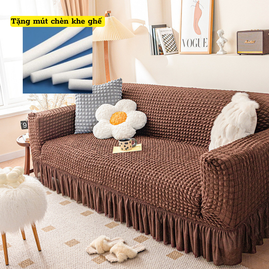 TRỌN BỘ vỏ bọc ghế sofa có tay, chất Ô VUÔNG NHẬT co giãn 4 chiều