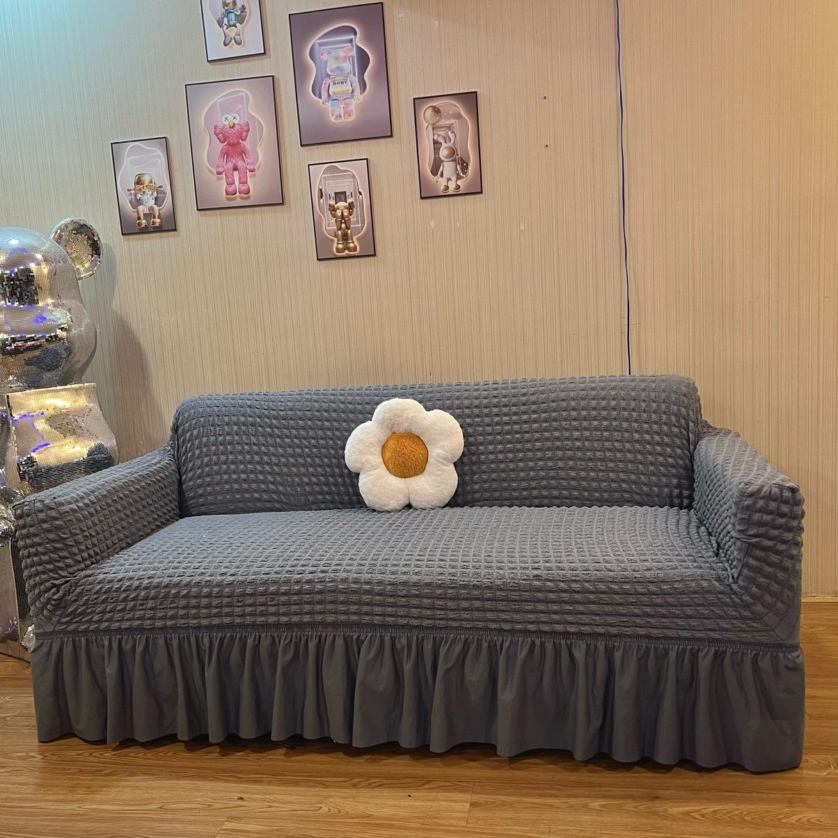 GA BỌC GHẾ SOFA CÓ TAY VỊN Chất Liệu Vải Ô Vuông Nhật Dày Dặn Thoáng Mát Giặt Máy Tiện Lợi Cho Bốn Mùa