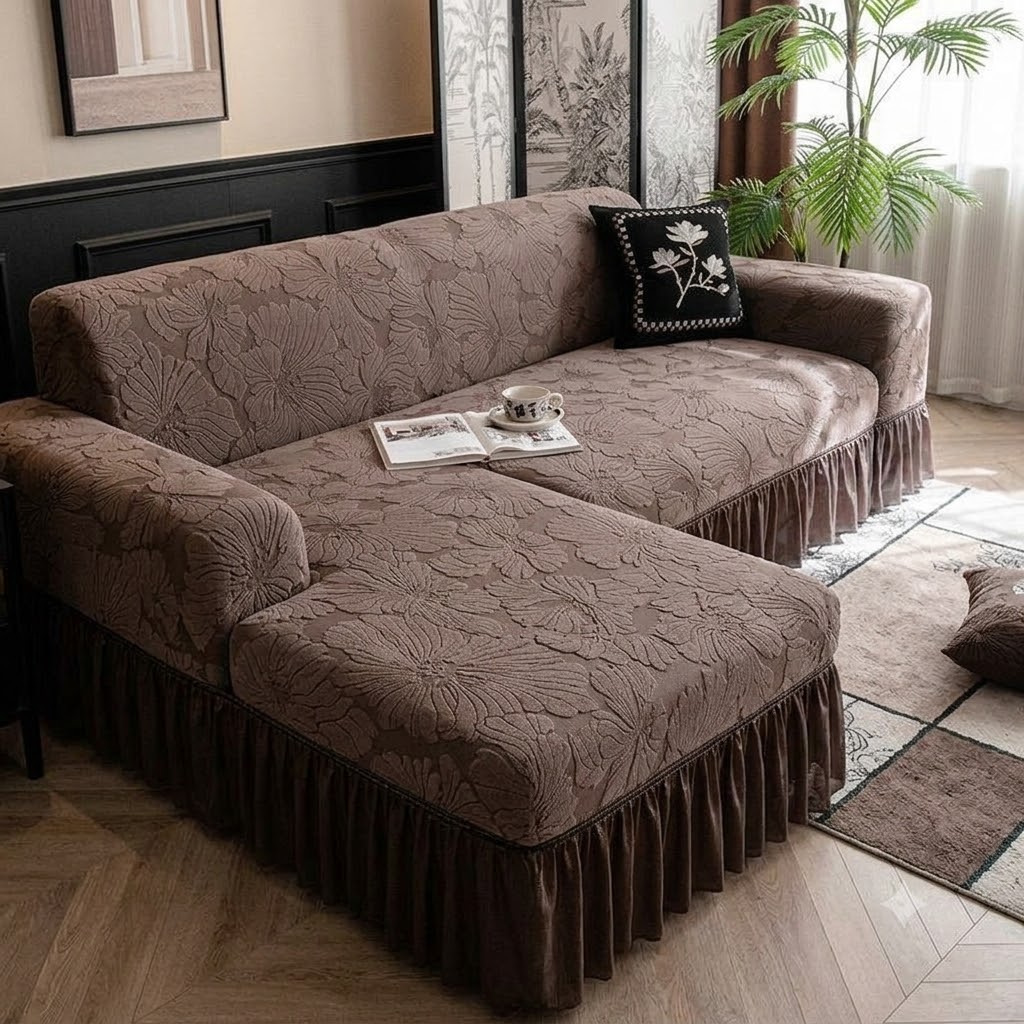 ga bọc ghế chữ L chất nỉ nhung cao cấp