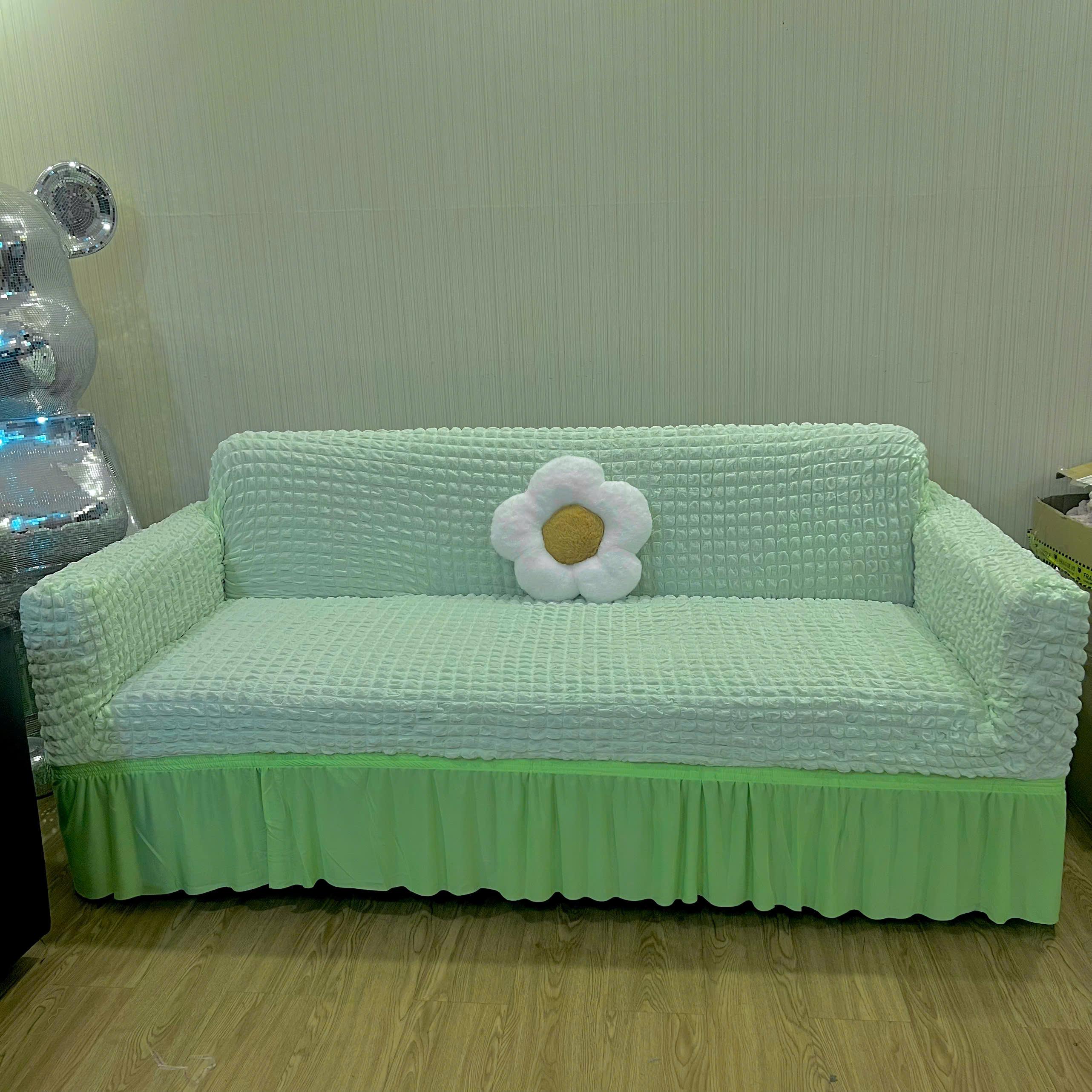 GA BỌC GHẾ SOFA CÓ TAY VỊN Chất Liệu Vải Ô Vuông Nhật Dày Dặn Thoáng Mát Giặt Máy Tiện Lợi Cho Bốn Mùa