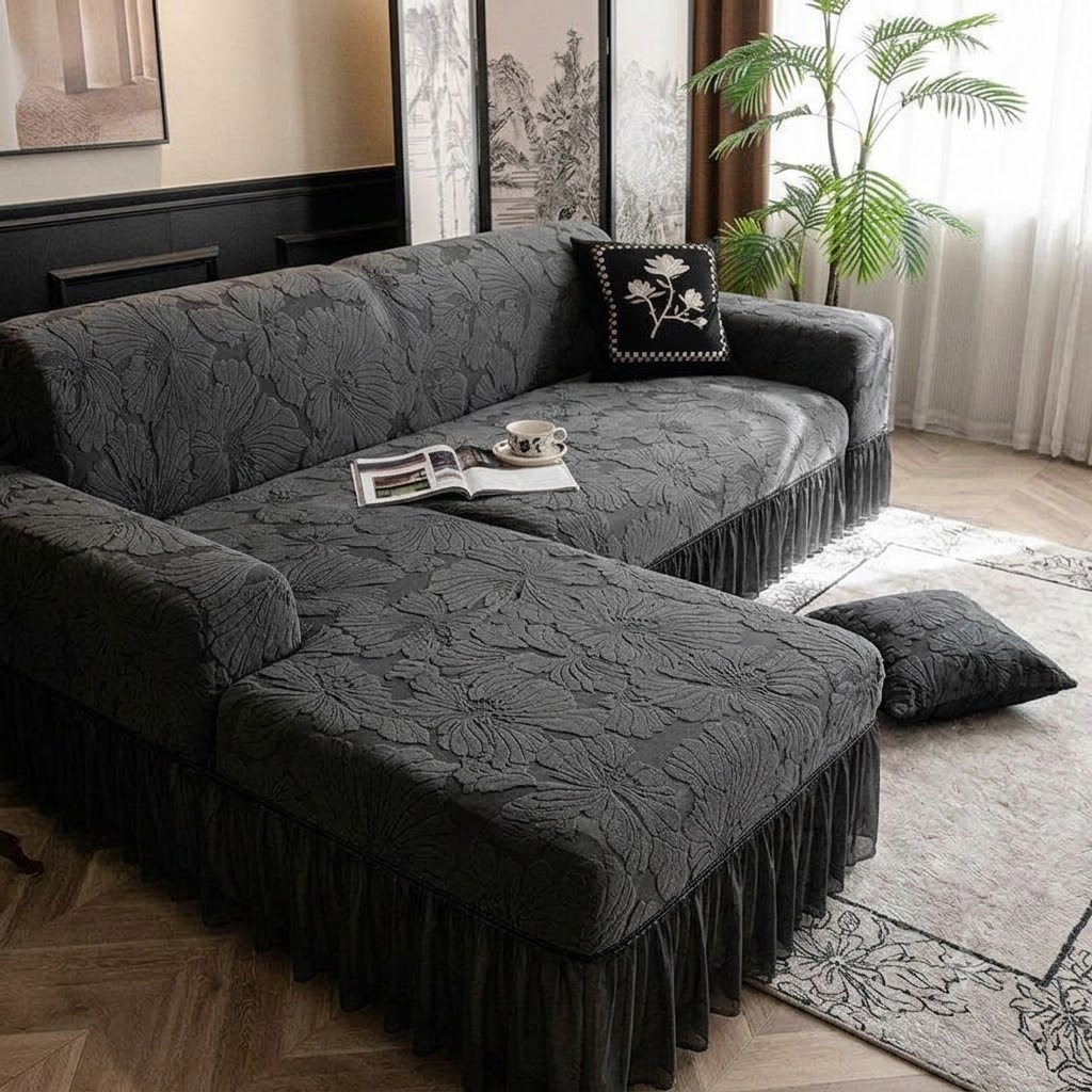 ga bọc ghế chữ L chất nỉ nhung cao cấp