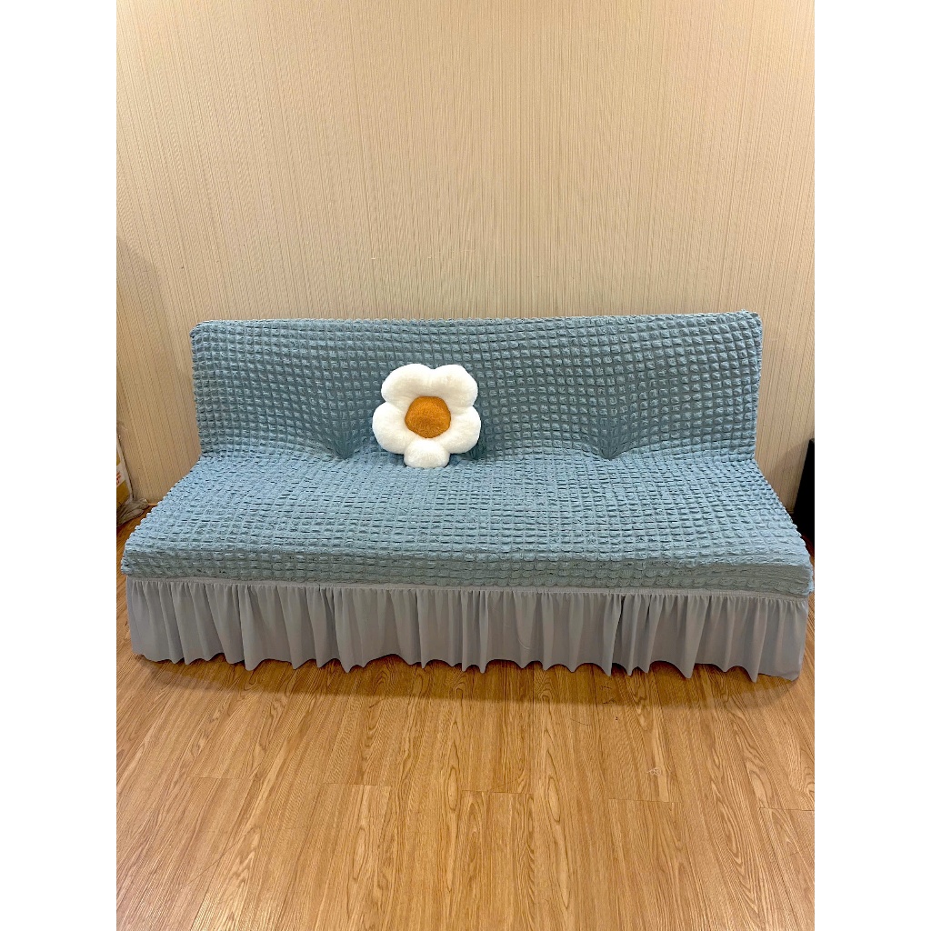 Ga bọc sofa bed không tay - chất ô vuông Nhật có bèo ( có tặng kèm ghim)
